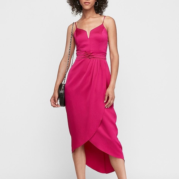 Express Dresses & Skirts - Express V-Wire Satin Hi-Lo Maxi Dress - Fuchsia